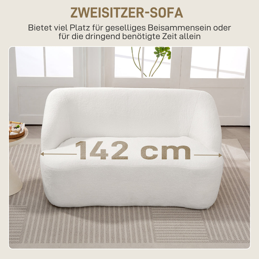 2-personers sofa, buet design, polstret sofa med fleecebetræk, til stue, soveværelse, hjemmekontor, cremehvid
