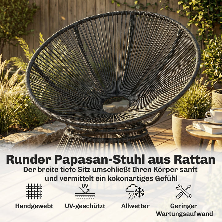Papasan stol, 360° drejelig, kurvestol med hynde, stålstel, rund rattanstol, lænestol, grå