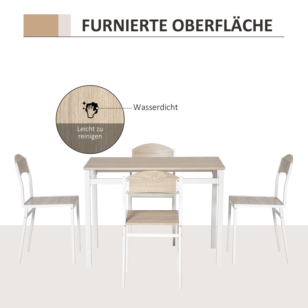 5-Delt spisebordssæt med 4 stole, pladsbesparende køkkenbordssæt, siddegruppe til spisestue, køkken, grå + hvid