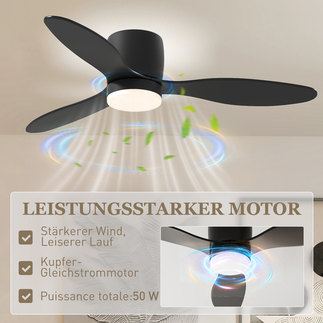 Loftsventilator med lampe og fjernbetjening, 3 lysfarver, 6 hastigheder, justerbar lysstyrke, sort