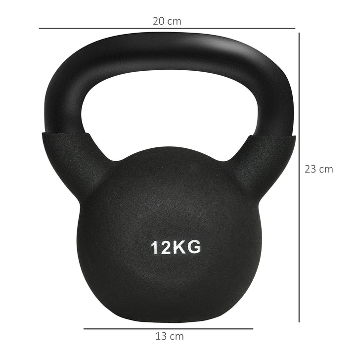 Kettlebell, 12 kg, med plastbelægning, stål, sort, 20 x 13 x 22 cm