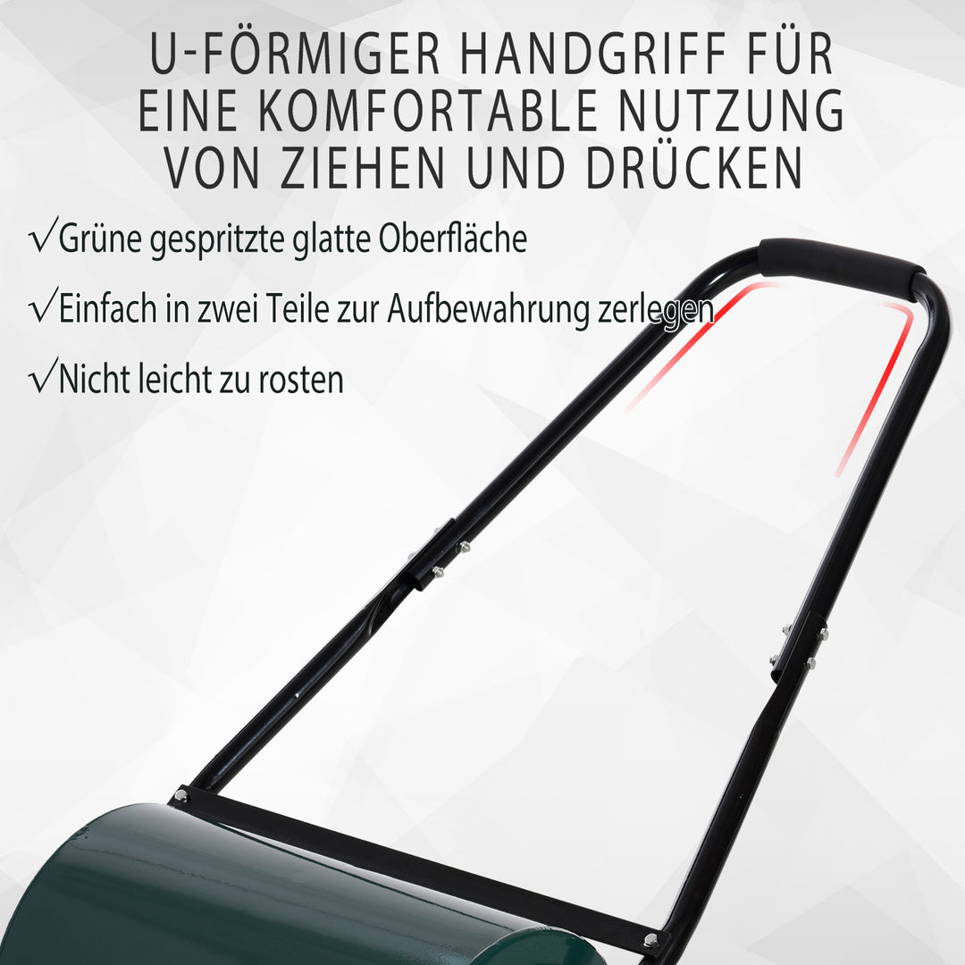 Plænetromle havetromle med u-håndtag 31 cm diameter 30 cm arbejdsbredde 40 l vand/sandpåfyldning metal grøn