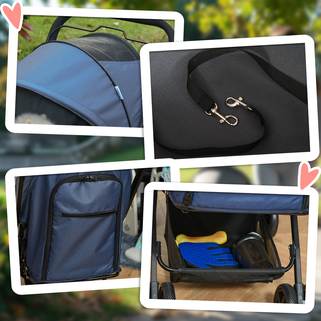 Hundeklapvogn op til 10 kg justerbar kaleche sammenklappelig gulvkurv 2 bremser sikkerhedsline blå