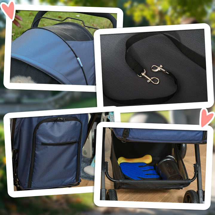 Hundeklapvogn op til 10 kg justerbar kaleche sammenklappelig gulvkurv 2 bremser sikkerhedsline blå