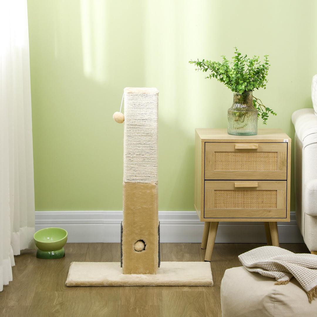 Kradsetræ til katte, 79 cm kradsetræ med jute reb, inkluderer legetøj, plys, beige