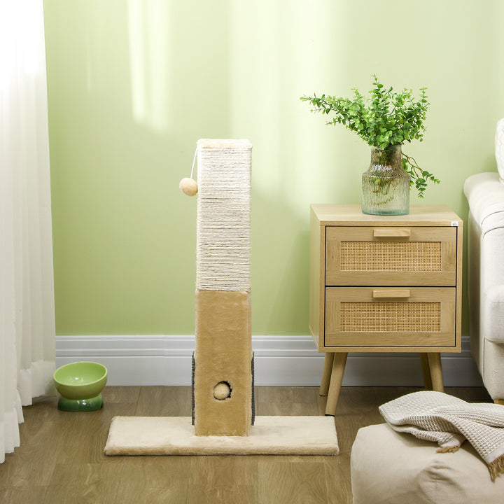 Kradsetræ til katte, 79 cm kradsetræ med jute reb, inkluderer legetøj, plys, beige