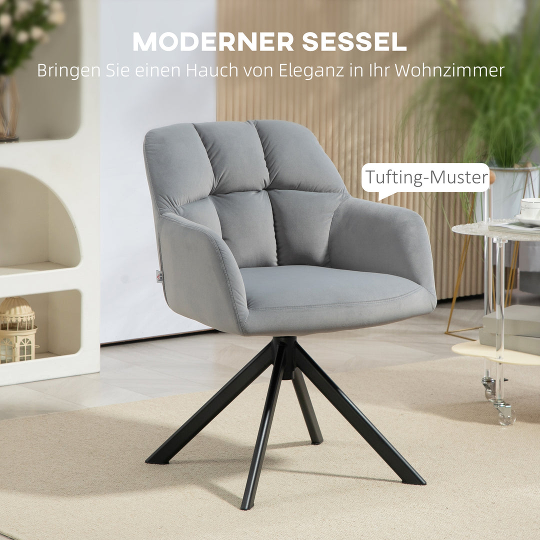 Drejestol, moderne accentstol med metalben til stue, soveværelse, kontor, grå
