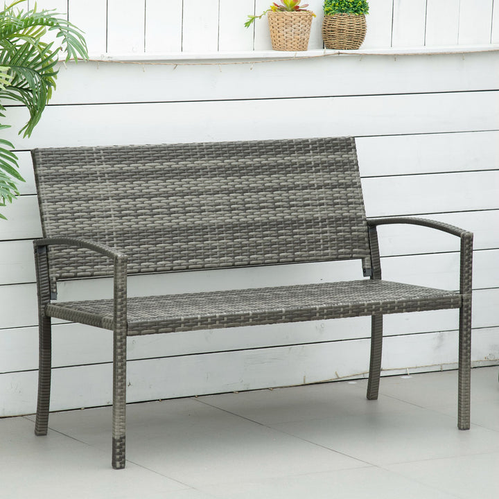 Rattan havebænk med stålramme til 2 personer, brun, 122 x 60 x 87 cm