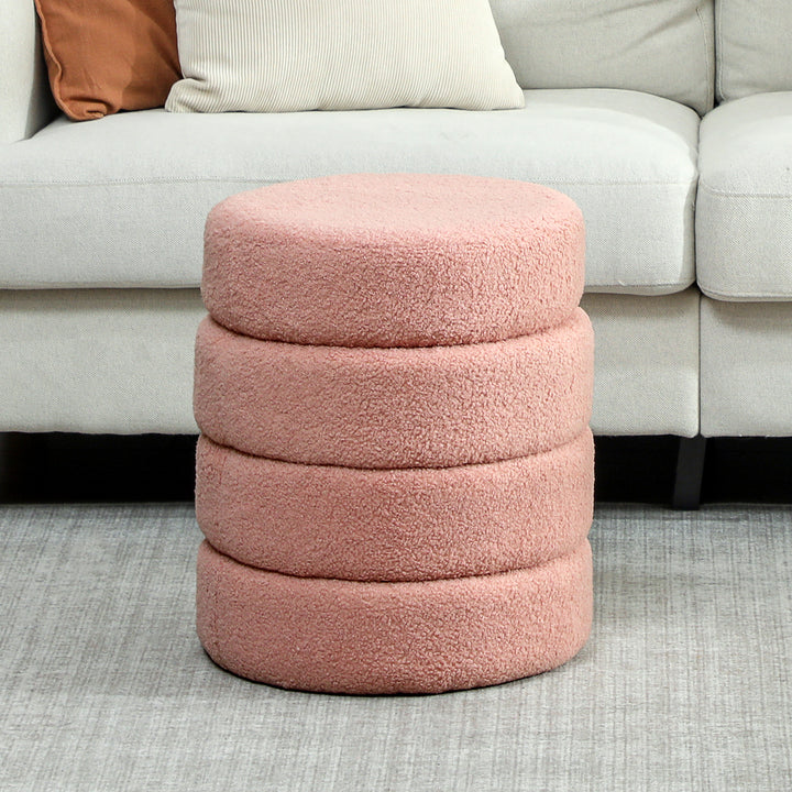 Skammel, rund, teddy fleece, op til 120 kg, ø40x45h cm, pink