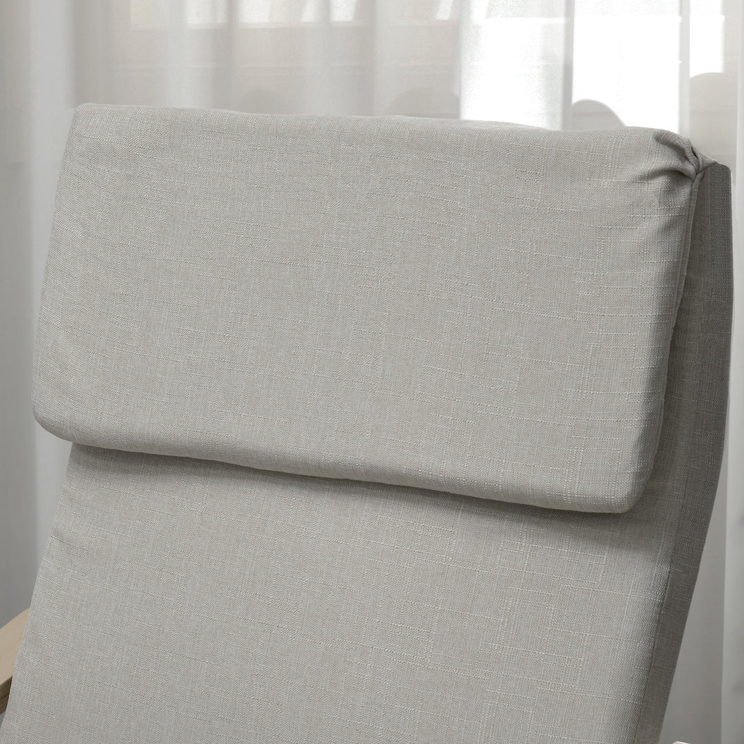 Loungestol med fodskammel, betræk i hørlook, træstel, op til 120 kg, lysegrå/natur