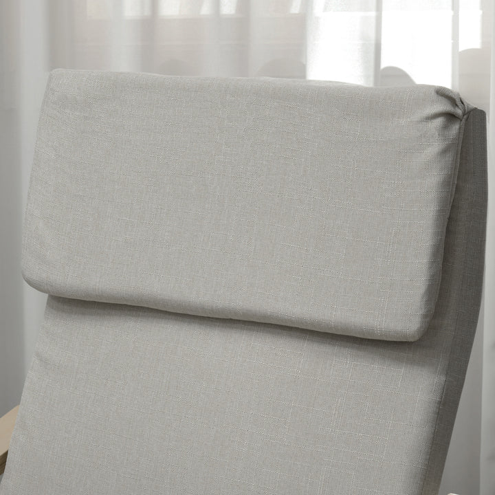 Loungestol med fodskammel, betræk i hørlook, træstel, op til 120 kg, lysegrå/natur