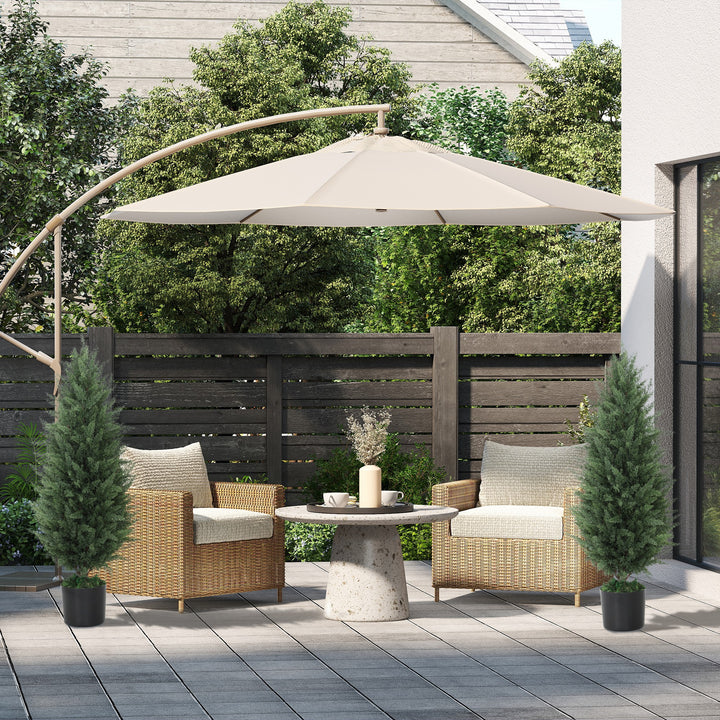 Sæt med 2 kunstige cypresser med 831 blade, med cementpotte, uv-resistent, kunstig plante, 90 cm, grøn