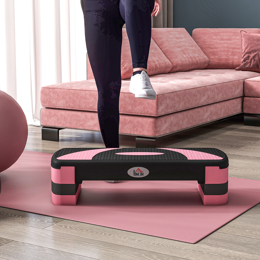Aerobic stepper, højdejusterbar, 80 x 31 x 10/15/20 cm, op til 150 kg, sort/pink/grå