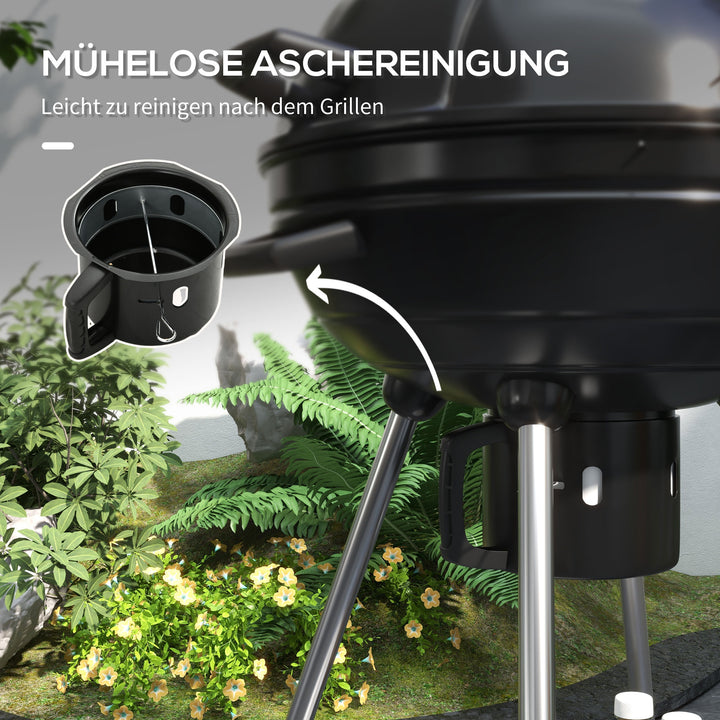 Kuglegrill, ø 54 cm grillrist, varmehylde, opbevaring, askerum, termometer, 55 x 65 x 89 cm, sort