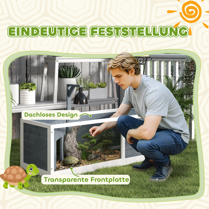 Skildpaddehus med letåbnende top, lysarmatur, transparent front, 120 x 50 x 40 cm, grå