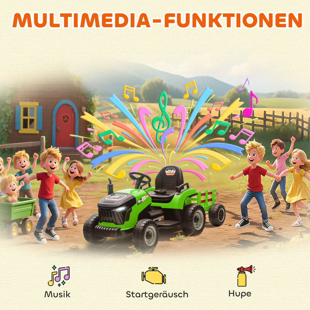 Elektrisk børnetraktor, havetraktor med fjernbetjening, blød start, til børn i alderen 3-8 år, grøn