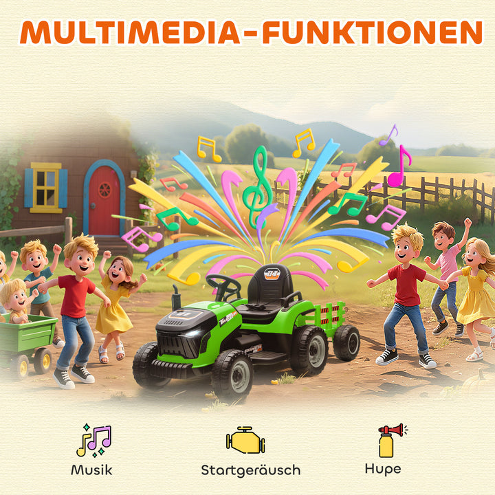 Elektrisk børnetraktor, havetraktor med fjernbetjening, blød start, til børn i alderen 3-8 år, grøn