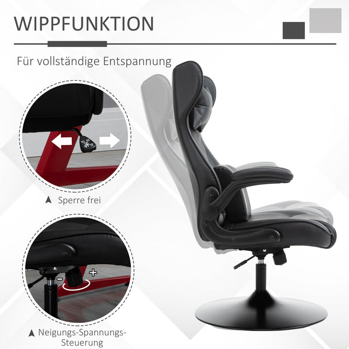 Gaming chair, gyngefunktion, lændehynde, højdejusterbar, kunstlæder, 67x71x112 cm, sort