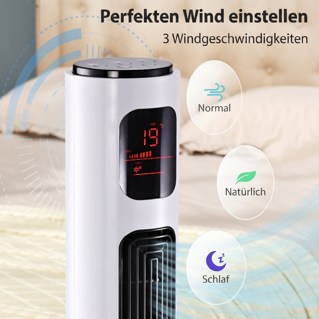 Tårnventilator med fjernbetjening, 96 cm søjleventilator, 45 W standerventilator med LED-display, 70° oscillation, 3 tilstande, timer, 3 hastigheder, hvid