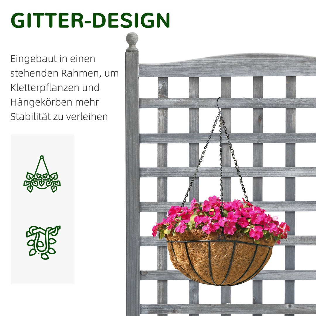Hævet havebed med espalier, blomsterkasse, klatrepotte, rosenbue med støtte til klatreplanter, havetræ, grå, 64 x 28 x 120 cm
