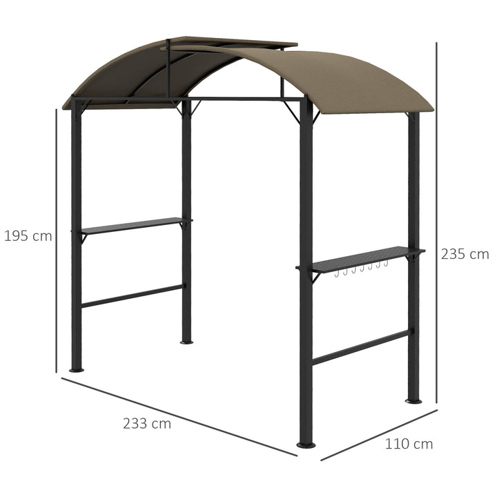 Bbq-pavillon, 2 sidehylder, kroge, stålramme, 1,1 x 2,3 m, khaki