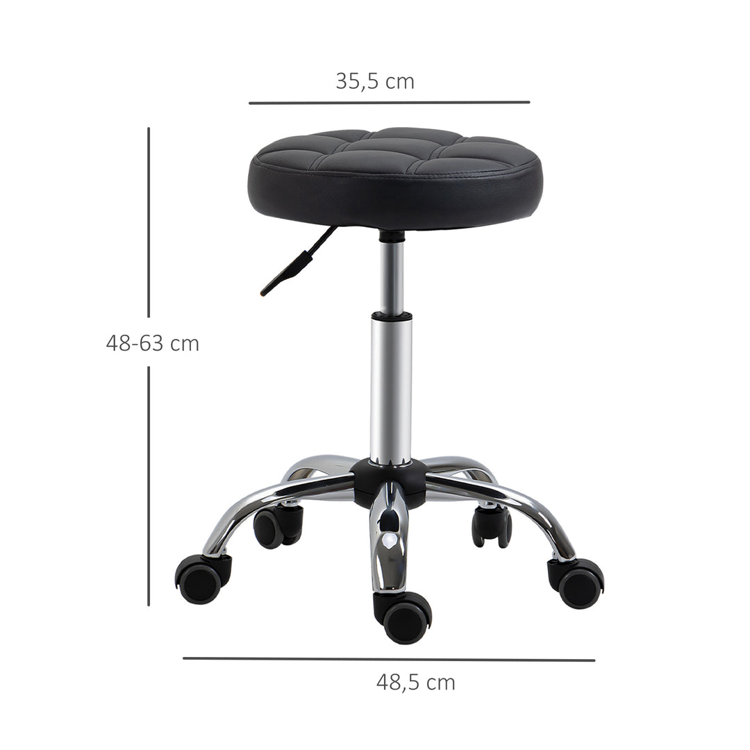 Sæt med 2 rullestole, højdejusterbare, drejestole 48-63 cm, arbejdsstol 360° drejelig, kontorstol til kontor, salon, massage, spa, sort