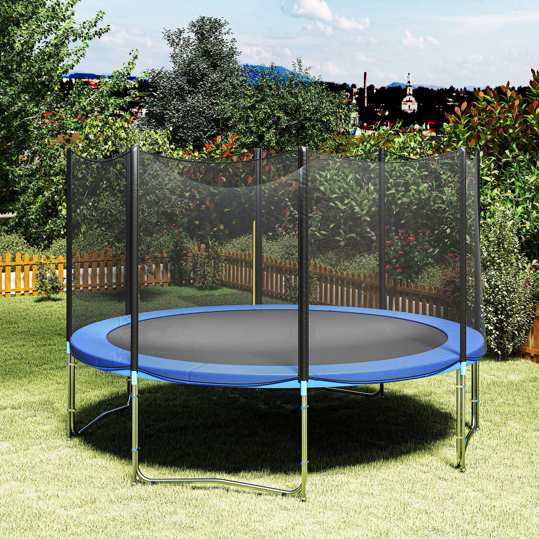 Trampolinkantbetræk Ø366 cm bredt, rivefast, UV-bestandigt fjederbetræk, vandafvisende, trampolintilbehør, kantbeskyttelse, sikkerhedsnet, reservedele til haventrampoliner, blå
