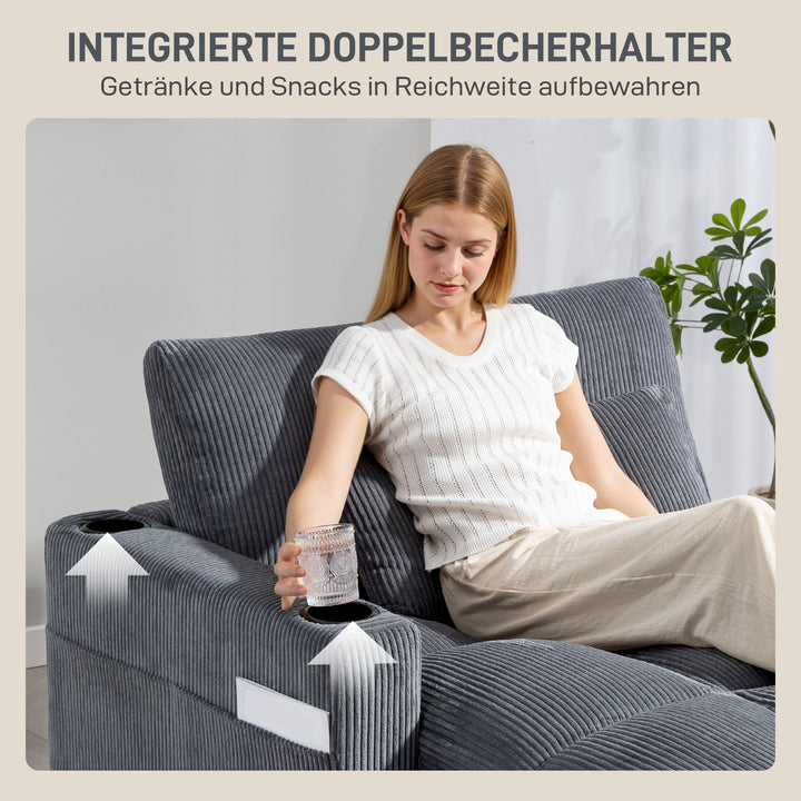 Sovesofa med hynder, skum, kan laves om til en seng, kopholder, grå