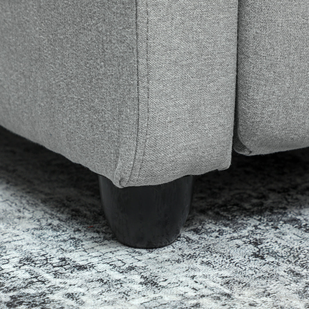 Lænestol, justerbar 135°, udtrækkelig fodstøtte, polstrede armlæn, hør-polyester, lysegrå