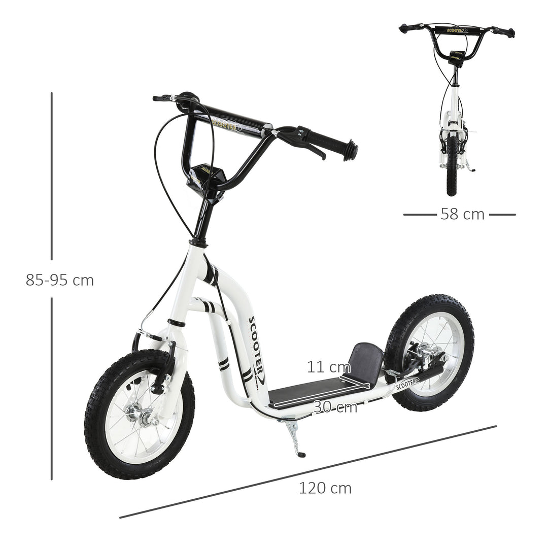 Børneløbehjul fra 5 år løbehjul børneløbehjul sparkløbehjul city scooter børneløbehjul kickboard med luftgummidæk 12 tommer gummi aluminium hvid 120 x 58 x 85-95 cm