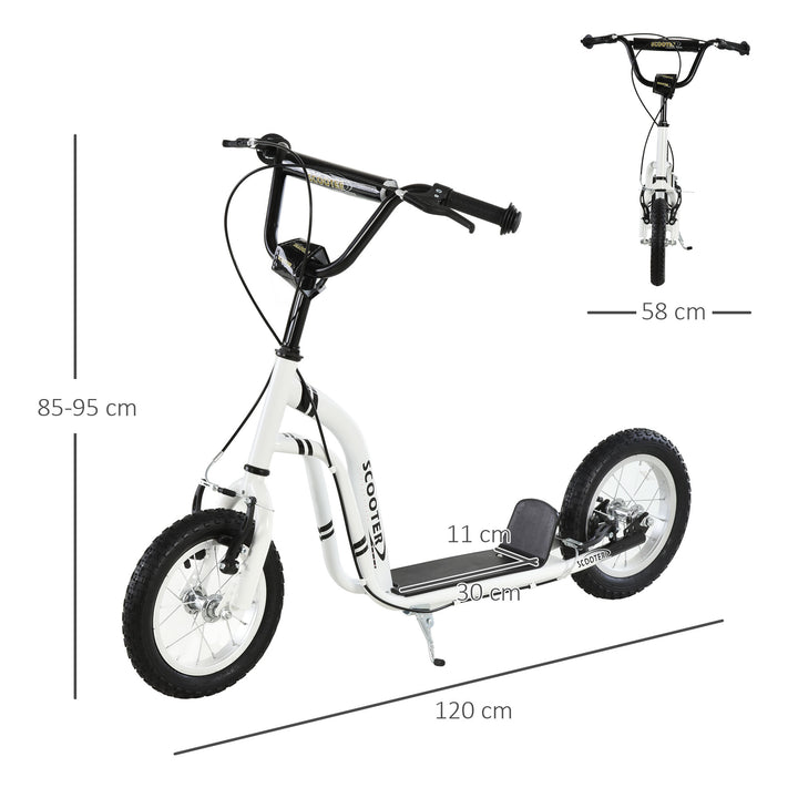 Børneløbehjul fra 5 år løbehjul børneløbehjul sparkløbehjul city scooter børneløbehjul kickboard med luftgummidæk 12 tommer gummi aluminium hvid 120 x 58 x 85-95 cm