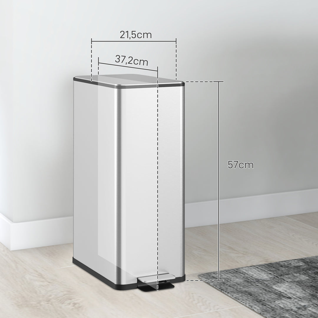 Skraldespand 20l, soft-close låg, deodorantrum, fingeraftrykssikker, rustfrit stål, sølv