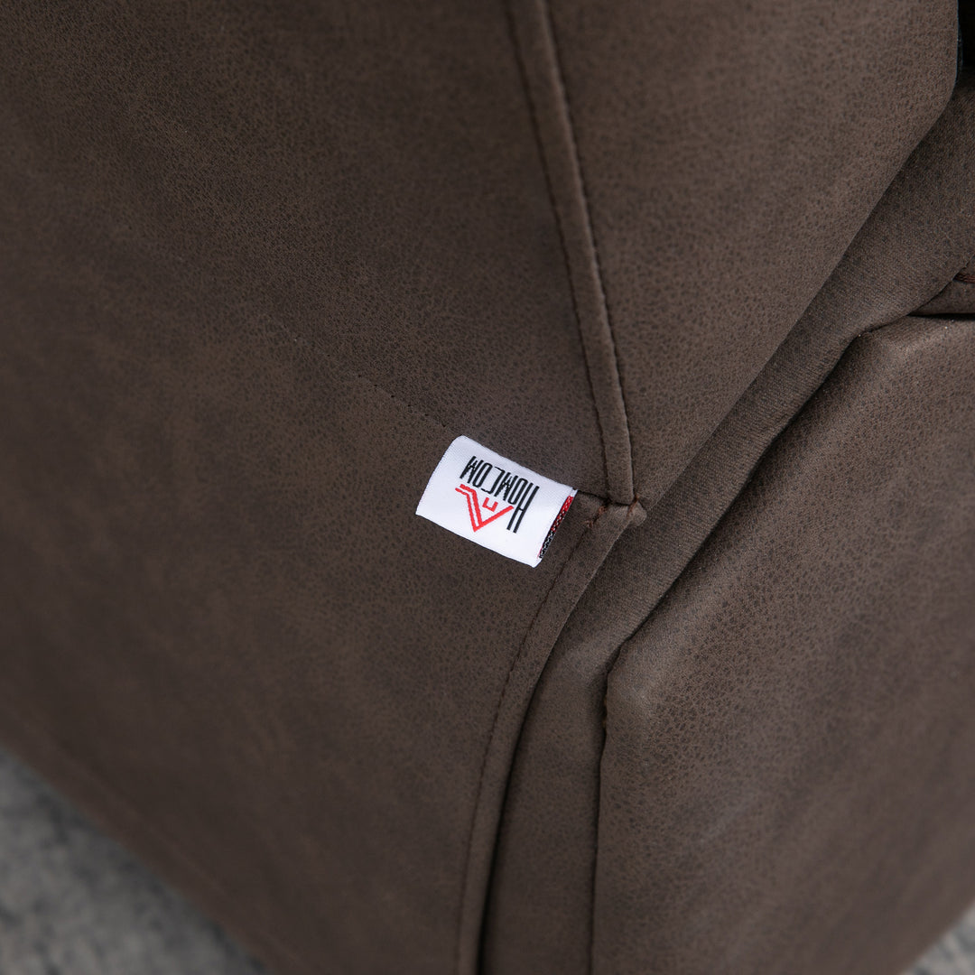 Polstret lænestol med fodstøtte, hvilestol med lænefunktion, mikrofiberbetræk i læderlook, metalstruktur, brun