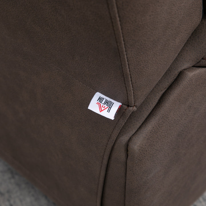 Polstret lænestol med fodstøtte, hvilestol med lænefunktion, mikrofiberbetræk i læderlook, metalstruktur, brun