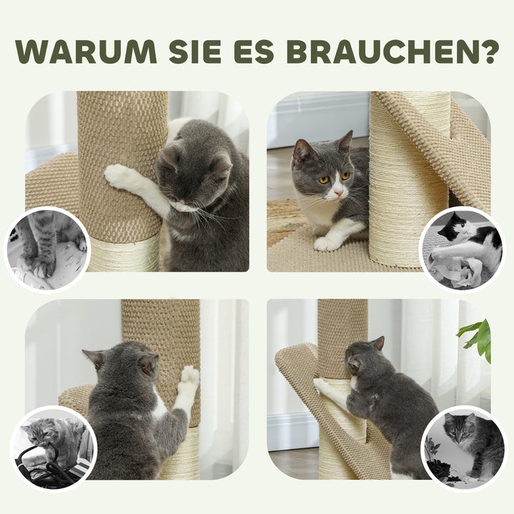 Kradsetræ til katte med måtte, stolpe og legebold, tæppe og sisal, 84 cm, lysebrun