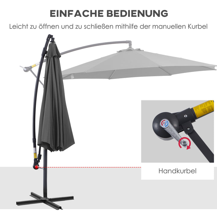 Parasol med håndsving vejrbestandig 2,95 m x 2,95 m x 2,45 m polyester stål sort