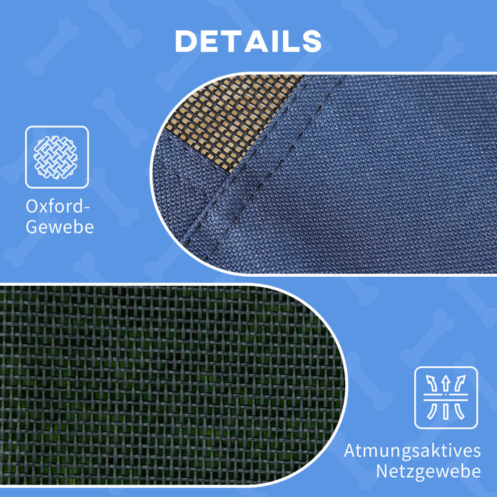 Udendørs hundeseng vejrbestandig hundeseng med baldakin, foldbar, 122 x 92 x 108 cm, blå + sort