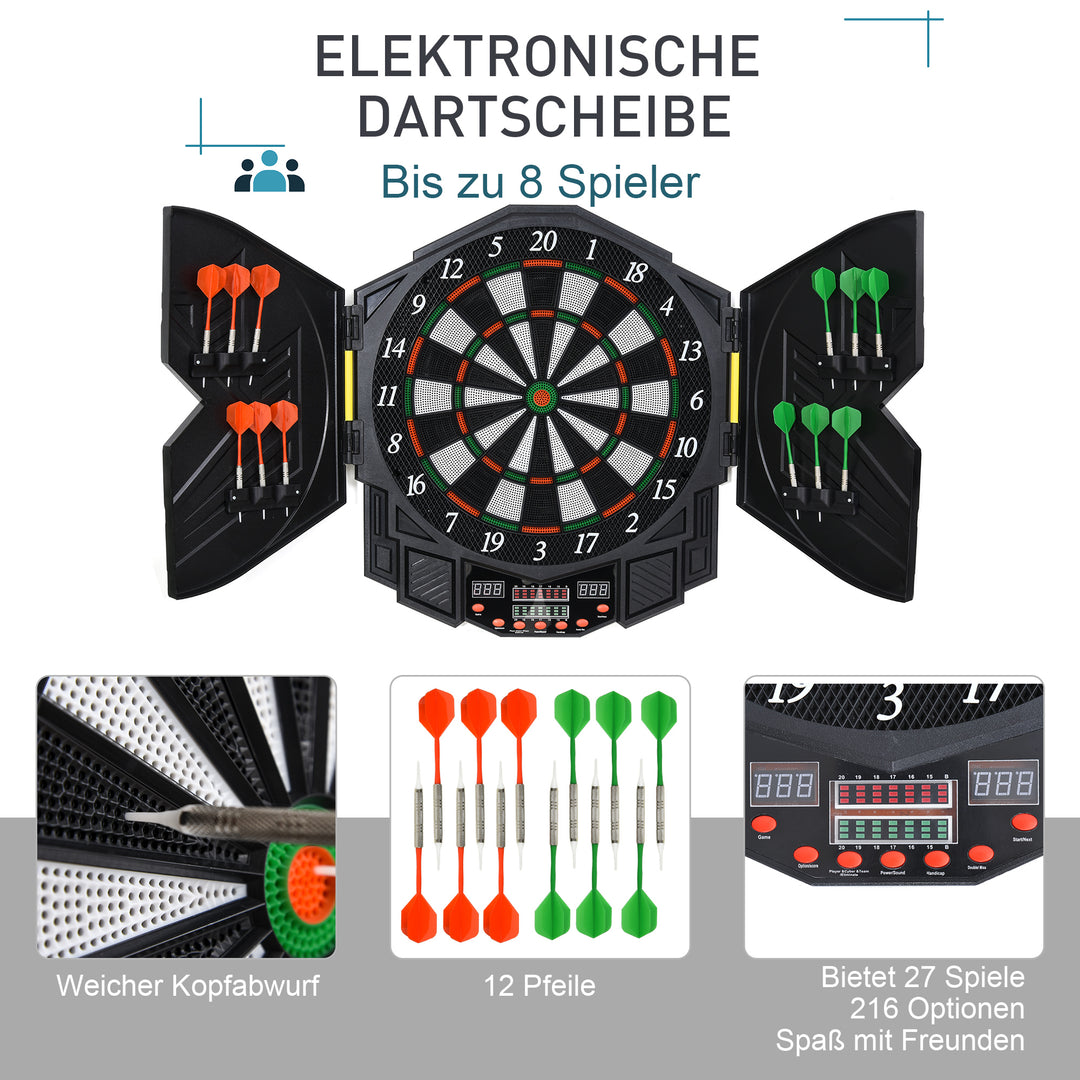 Elektronisk dartskive dartskive med stemmemeddelelser engelsk stemme led-displays 12 dart 27 spil 216 variationer dartmaskine med døre dartskivesæt til op til 8 spillere