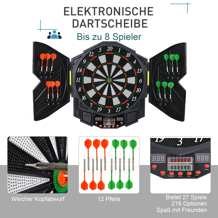 Elektronisk dartskive dartskive med stemmemeddelelser engelsk stemme led-displays 12 dart 27 spil 216 variationer dartmaskine med døre dartskivesæt til op til 8 spillere