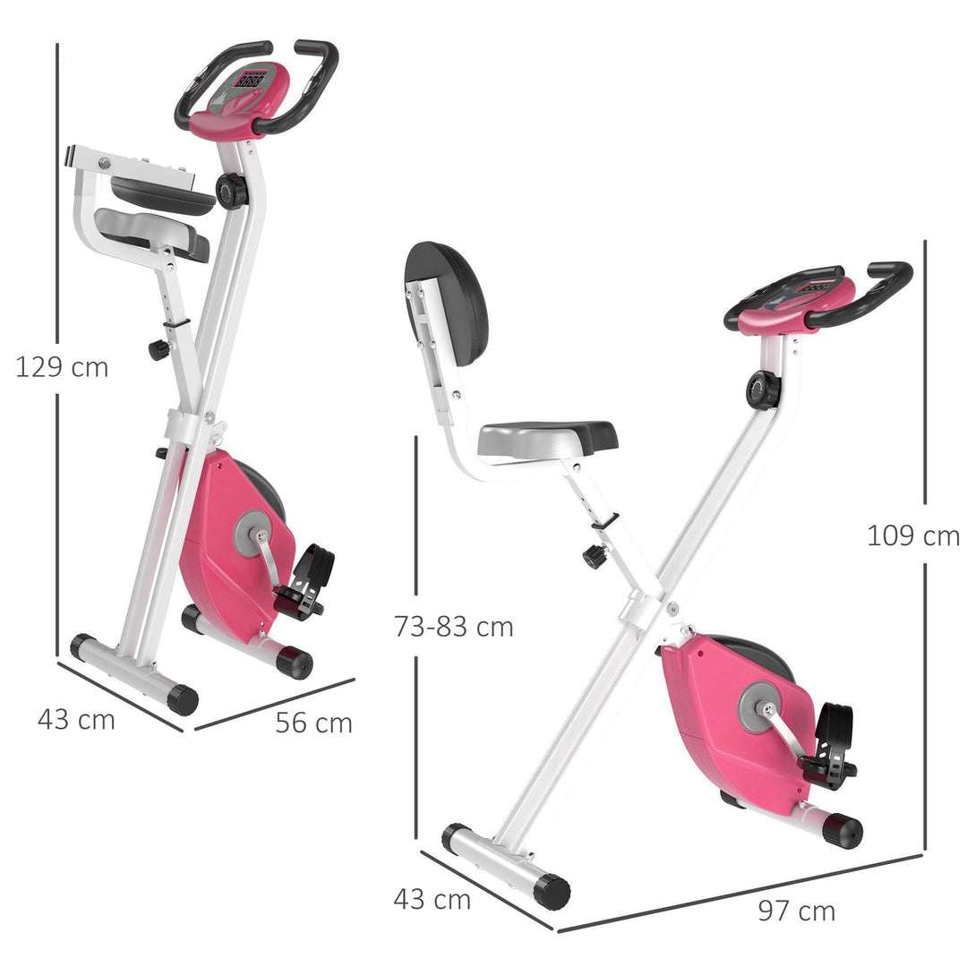 Motionscykel sammenklappelig magnetisk hjemmetræner med lcd-skærm, 8 niveauer justerbar magnetisk modstand, pladsbesparende fitnesscykler til hjemmet pink+hvid
