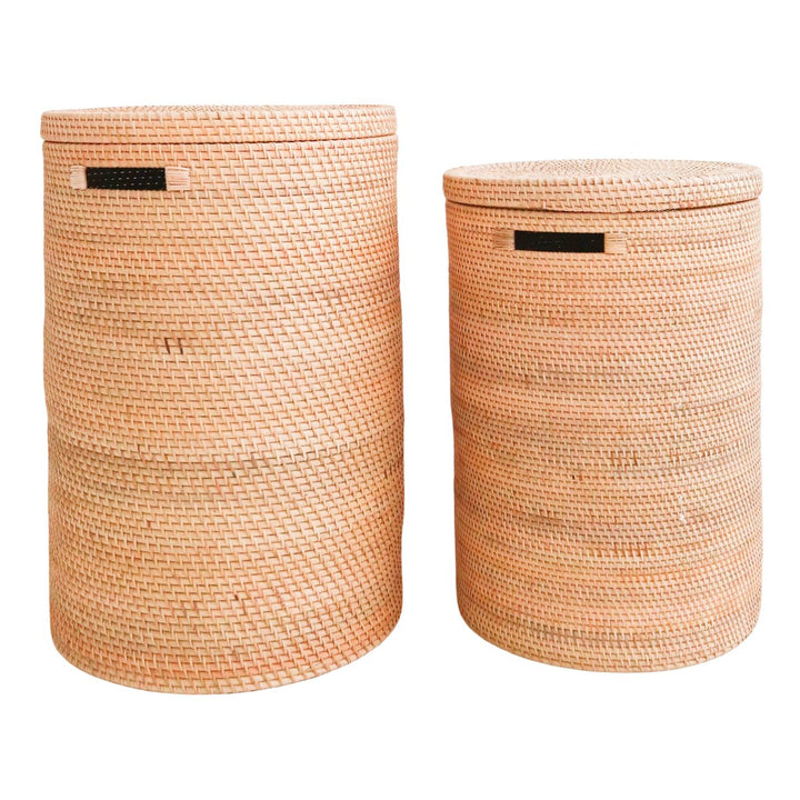 Vasketøjskurv med låg Opbevaringskurv lavet af rattan SARI (2 størrelser)