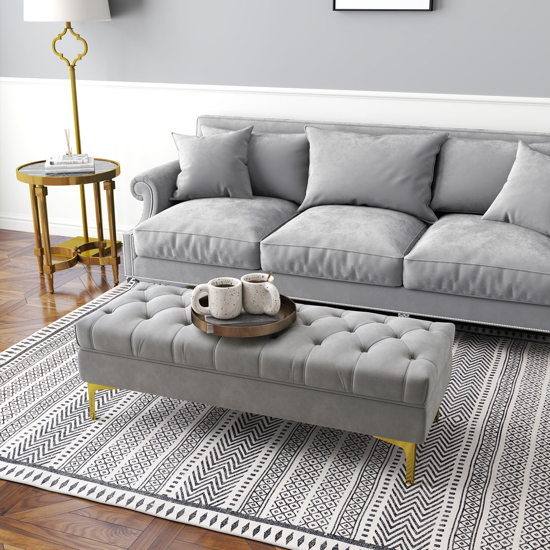 Bænk sengebænk skobænk med hævede ben soveværelse velour lysegrå