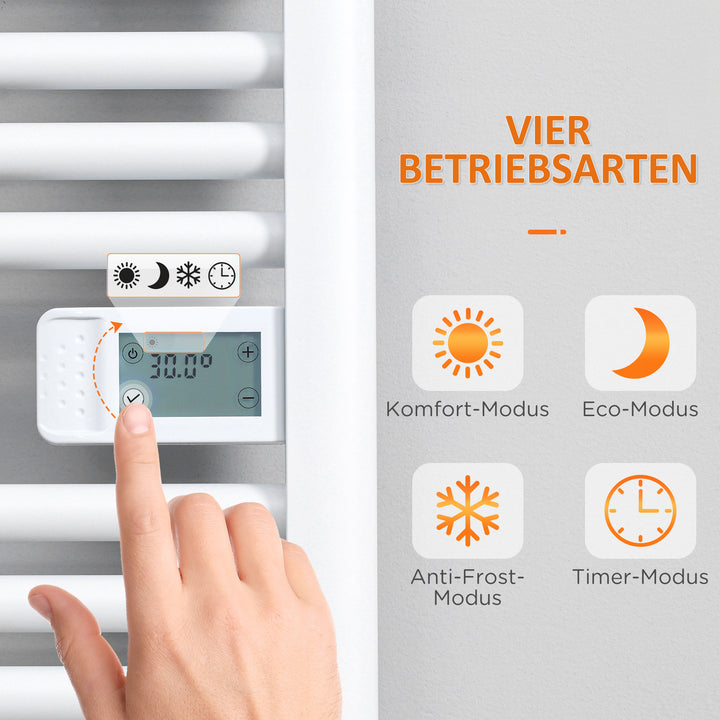 Badeværelsesvarmer, 24/7 programmering, 4 tilstande, overophedningsbeskyttelse, 54 cm x 4 cm x 96 cm, hvid