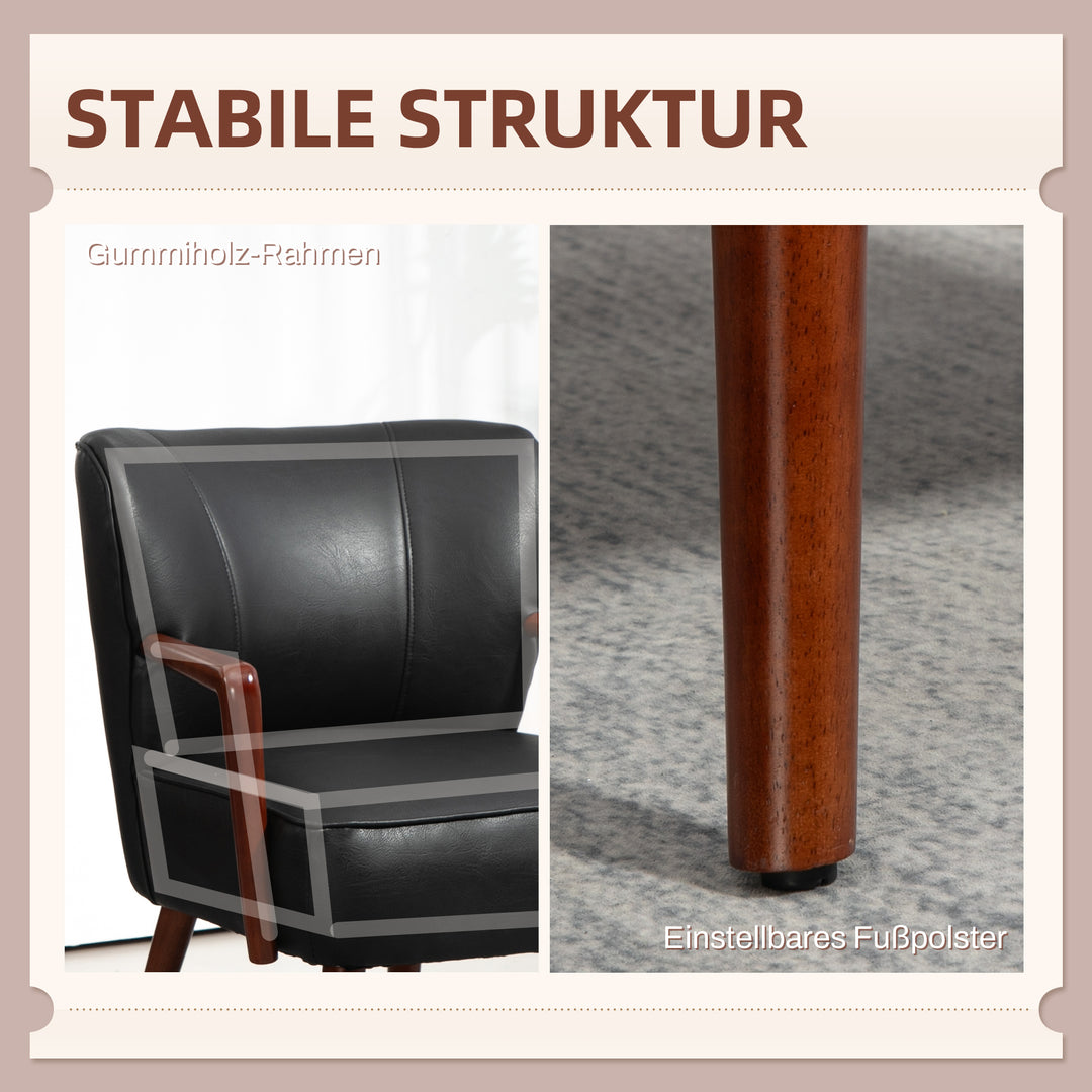 Accentstol, bredt sæde, læderlook, træramme, op til 120 kg, 67 x 77 x 80 cm, sort