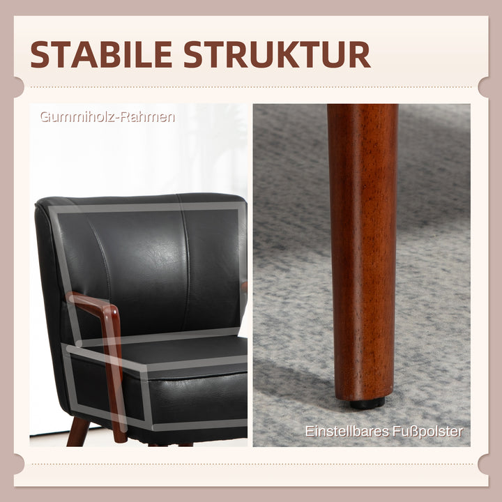 Accentstol, bredt sæde, læderlook, træramme, op til 120 kg, 67 x 77 x 80 cm, sort