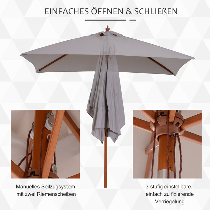 Parasol 200 x 150 x 235 cm, Sammenklappelig Haveparasol, 3-trins justerbar, Rektangulær Strandparasol, Vandafvisende og UV-resistent til Strand, Balkon, Terrasse, Have, Grå
