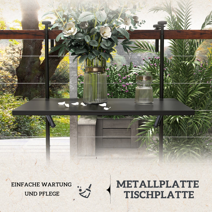 Balkonbord, til gelændere 6-15 cm tykt, justerbart, foldbart, rustfri metal, 62x60x85,5 cm, sort