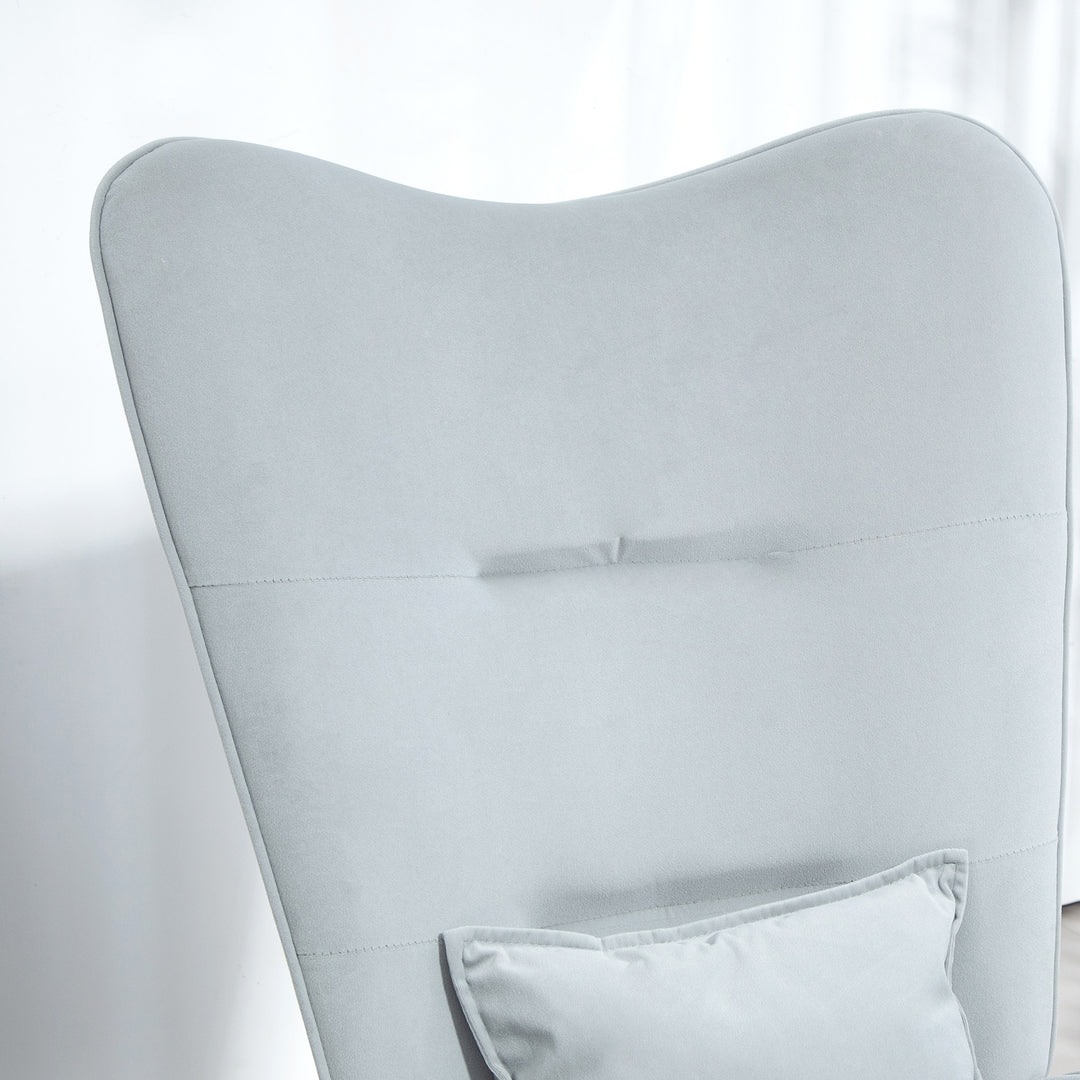 Gyngestol med blødt fløjlsbetræk og lændehynde, 67 x 85 x 112 cm, lysegrå