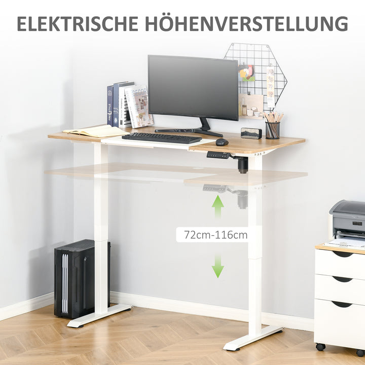 Højdejusterbart skrivebord elektrisk 140 x 70 cm computerbord med 4 hukommelseskontroller, 4-delt bordplade, sit-stee-bord med antikollision, overophedningsbeskyttelse hvid