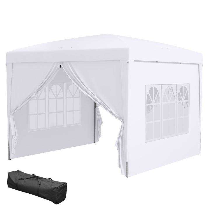 3 x 3 m pavillon med 4 sidevægge, vindue, partytelt med UV-beskyttelse, havetelt inklusive bæretaske, stål, hvid